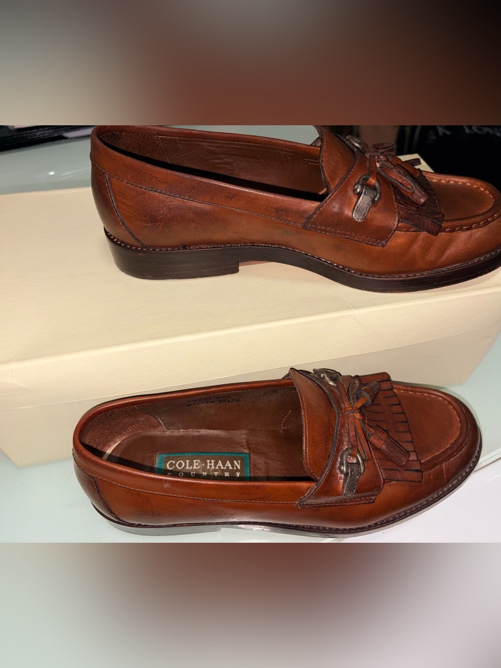 Cole Haan Brown Leather Tassel Kiltie Loafers - Picture 6 of 8